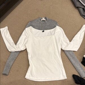 White and grey Long Sleeve Top